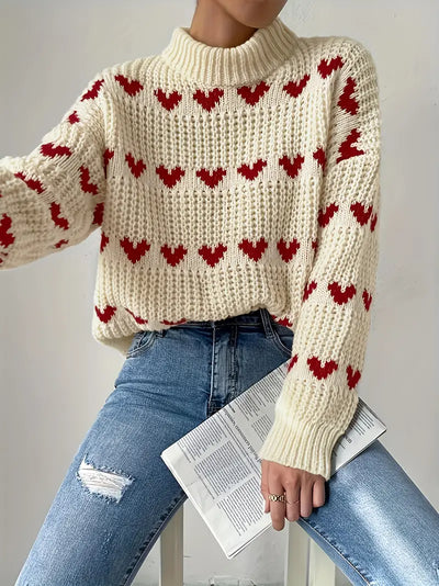 Bridgette - Rollkragenpullover mit Herzmuster