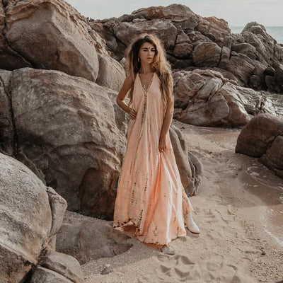 Mulayata - Drapiertes Maxi-Kleid mit V-Ausschnitt