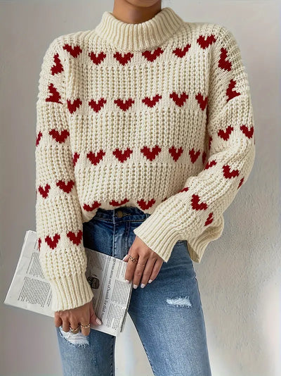 Bridgette - Rollkragenpullover mit Herzmuster