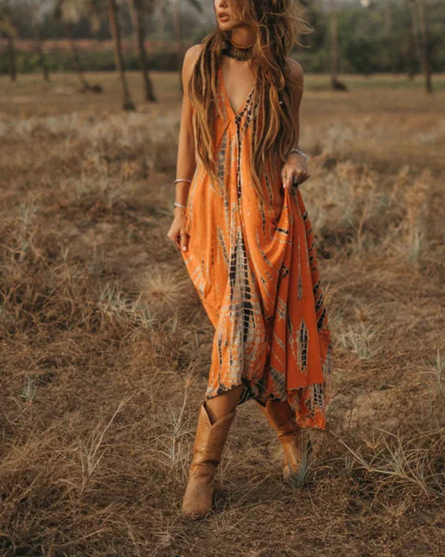 Mulayata - Drapiertes Maxi-Kleid mit V-Ausschnitt