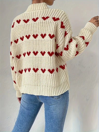 Bridgette - Rollkragenpullover mit Herzmuster