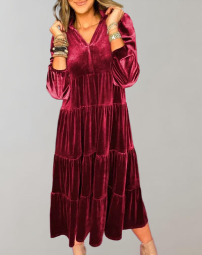 May - Samtkleid mit V-Ausschnitt