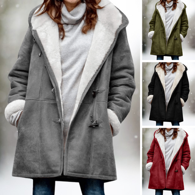 May - Premium Fleecejacke aus Kunstwildleder mit Kapuze