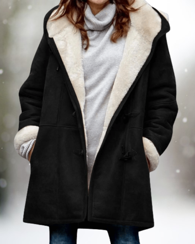 May - Premium Fleecejacke aus Kunstwildleder mit Kapuze