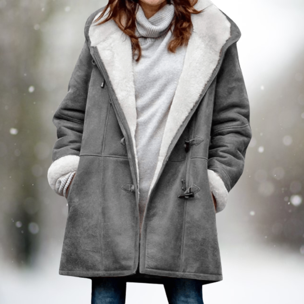 May - Premium Fleecejacke aus Kunstwildleder mit Kapuze