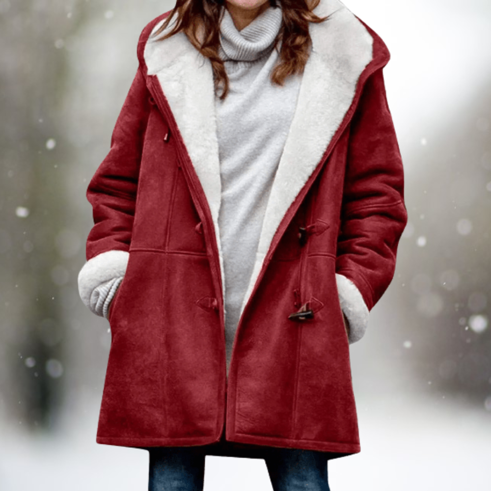May - Premium Fleecejacke aus Kunstwildleder mit Kapuze