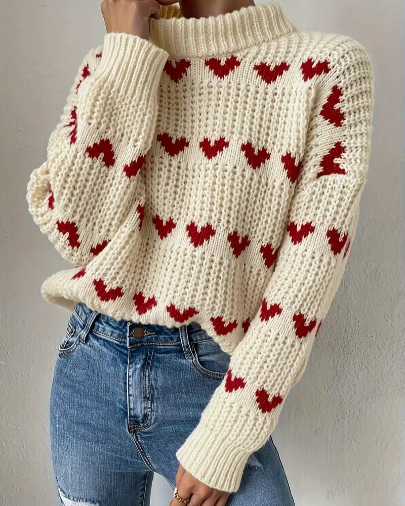 Bridgette - Rollkragenpullover mit Herzmuster